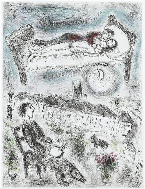 路易斯·阿拉贡（Louis Aragon）作品“一个说事而不说什么的人”的插图 Illustration for Louis Aragon's work "One who says things without saying anything" (1976; Saint-paul-de-vence,France  )，马克·夏加尔