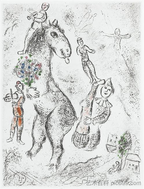 路易斯·阿拉贡(Louis Aragon)作品“一个说事而不说什么的人”的插图 Illustration for Louis Aragon's work "One who says things without saying anything" (1976; Saint-paul-de-vence,France ),马克·夏加尔