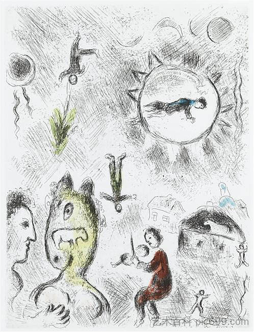 路易斯·阿拉贡(Louis Aragon)作品“一个说事而不说什么的人”的插图 Illustration for Louis Aragon's work "One who says things without saying anything" (1976; Saint-paul-de-vence,France ),马克·夏加尔