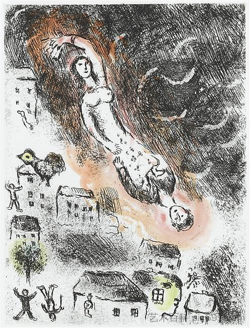路易斯·阿拉贡(Louis Aragon)作品“一个说事而不说什么的人”的插图 Illustration for Louis Aragon's work "One who says things without saying anything" (1976; Saint-paul-de-vence,France ),马克·夏加尔