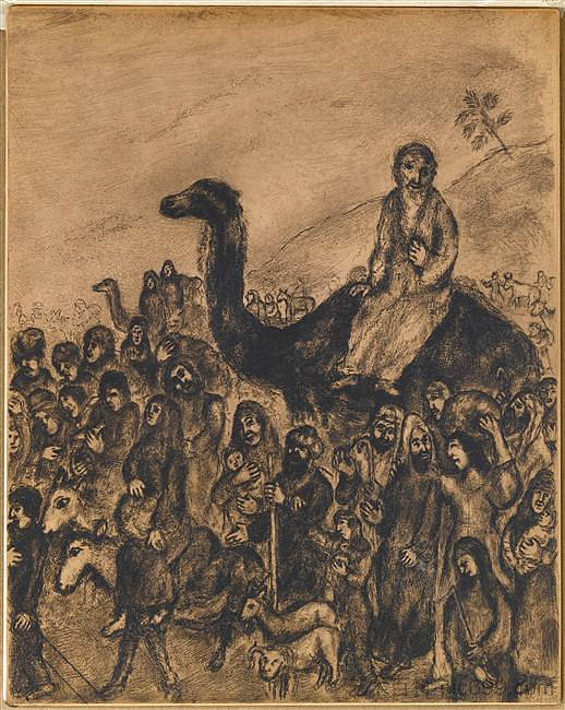 雅各离开他的国家和他的家人去埃及(创世记四十六,5 7) Jacob leaves his country and his family to go to Egypt (Genesis XLVI, 5 7) (c.1956; France ),马克·夏加尔