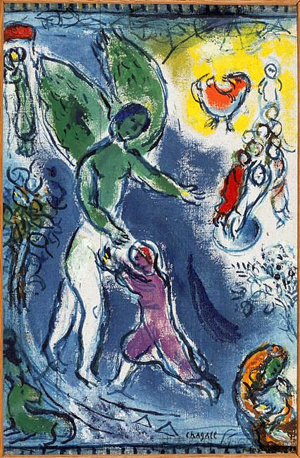 雅各布与天使摔跤 Jacob Wrestling with the Angel (c.1963; France  )，马克·夏加尔