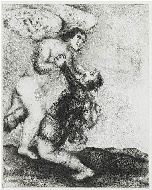 雅各与天使摔跤(创世记,三十二,24 30) Jacob wrestling with the angel (Genesis, XXXII, 24 30) (c.1931; Paris,France ),马克·夏加尔