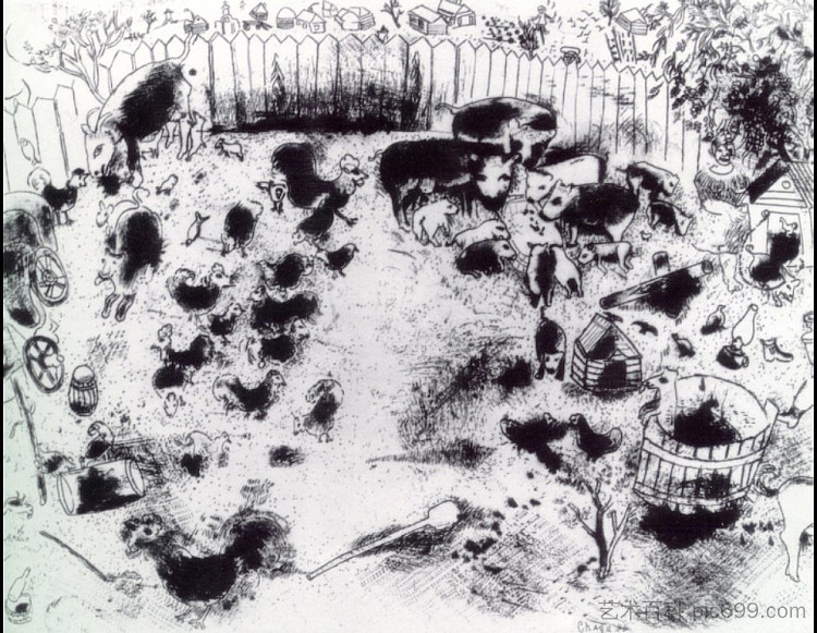 科博托奇卡的家禽舍 Korobotchka's poultry house (c.1923; Paris,France ),马克·夏加尔