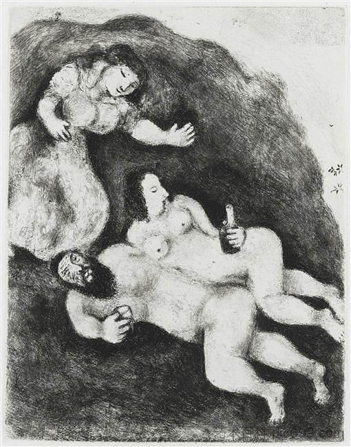 罗得和他的女儿们(创世记,十九,31 35) Lot and His Daughters (Genesis, XIX, 31 35) (c.1931; Paris,France ),马克·夏加尔