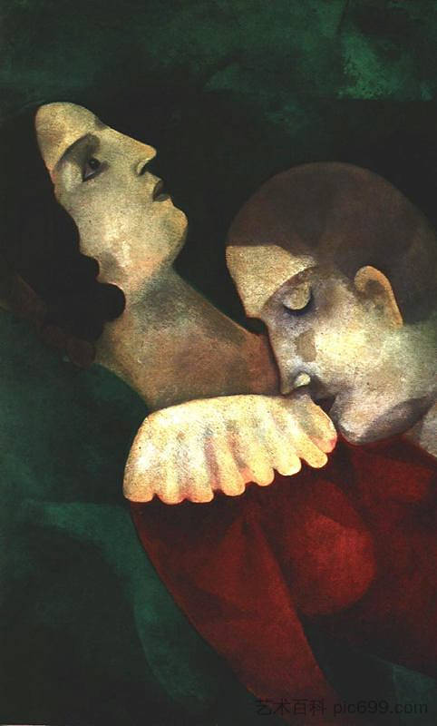 绿色恋人 Lovers in green (1917; Liozna,near Vitebsk,Belarus  )，马克·夏加尔