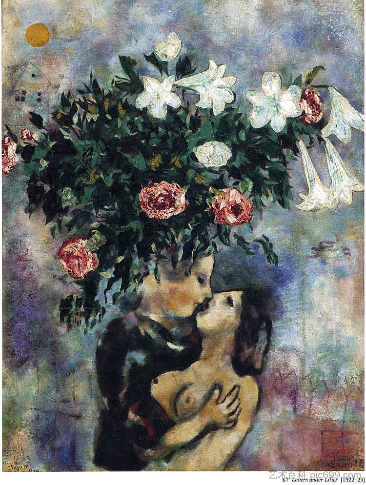 百合花下的恋人 Lovers under lilies (1925; Paris,France  )，马克·夏加尔