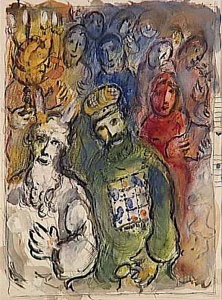 摩西和亚伦与长老 Moses and Aaron with the Elders (1966; Saint-paul-de-vence,France                     )，马克·夏加尔