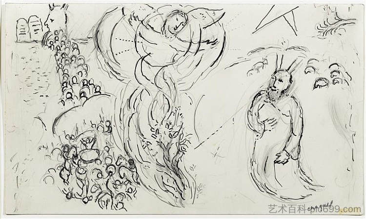 摩西与燃烧的荆棘 Moses with the Burning Bush (c.1963; France ),马克·夏加尔