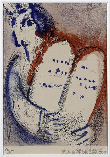 摩西与律法碑 Moses with the Tablets of the Law (1956; France ),马克·夏加尔
