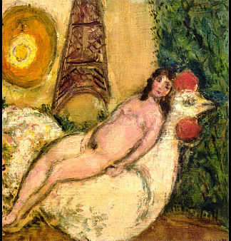 赤身裸体在白色的公鸡上 Naked on a white cock (1925; Paris,France                     )，马克·夏加尔