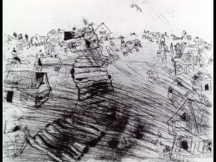 普柳什金村 Pliushkin's village (c.1923; Paris,France ),马克·夏加尔