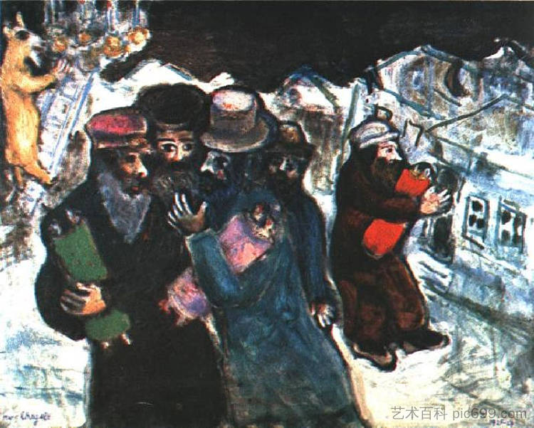 从犹太教堂返回 Return from the Synagogue (c.1926; Paris,France  )，马克·夏加尔