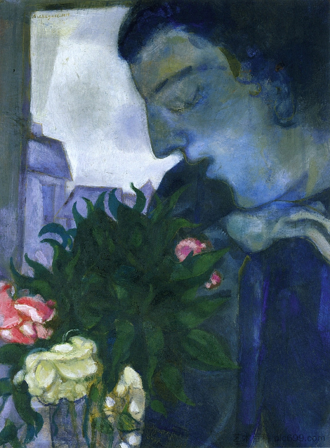 个人资料中的自画像 Self Portrait in Profile (1914; Paris,France  )，马克·夏加尔