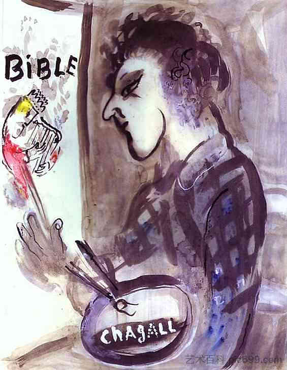 带调色板的自画像 Self Portrait with a Palette (1955; France ),马克·夏加尔
