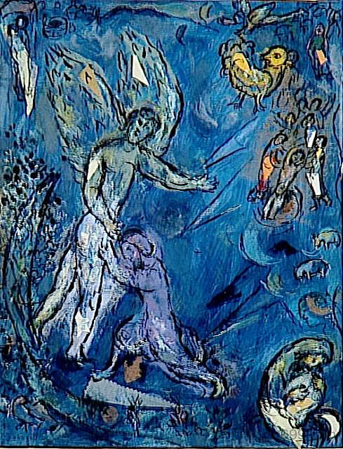 学习“雅各布与天使摔跤” Study to "Jacob Wrestling with the Angel" (c.1963; France  )，马克·夏加尔