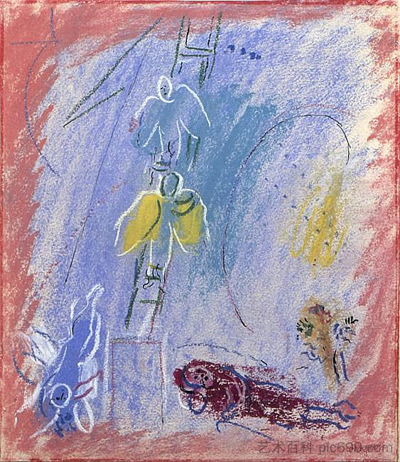 学习“雅各布的梦” Study to "The Jacob's Dream" (c.1963; France ),马克·夏加尔