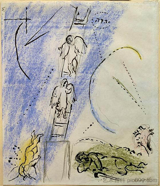 学习“雅各布的梦” Study to "The Jacob's Dream" (c.1963; France ),马克·夏加尔