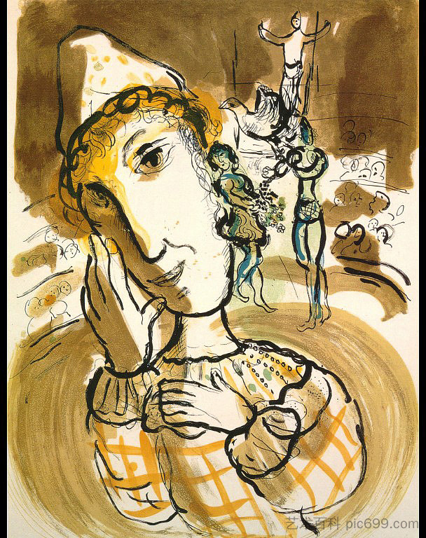 黄色小丑的马戏团 The Circus with the Yellow Clown (1967; Saint-paul-de-vence,France ),马克·夏加尔