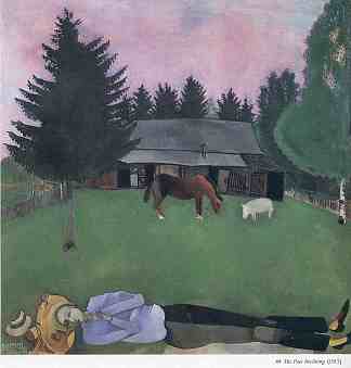 诗人斜倚 The Poet Reclining (1915; Belarus                     )，马克·夏加尔