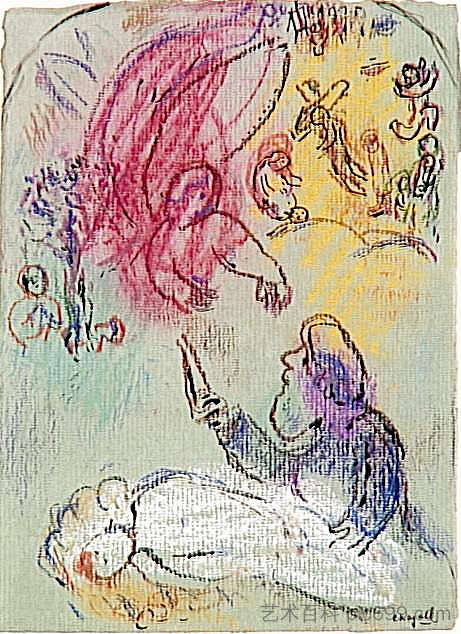 以撒的牺牲 The sacrifice of Isaac (c.1964; France  )，马克·夏加尔