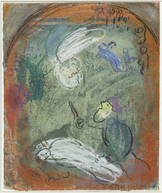 以撒的牺牲 The sacrifice of Isaac (c.1964; France ),马克·夏加尔