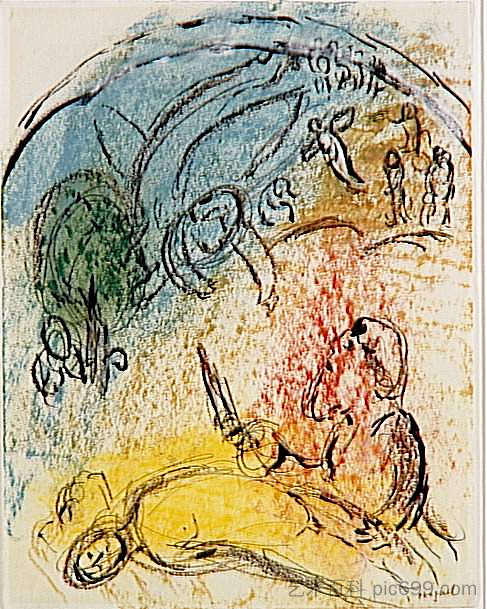 以撒的牺牲 The sacrifice of Isaac (c.1964; France  )，马克·夏加尔