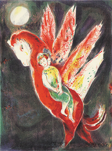 然后老妇人骑在伊弗利特的背上...... Then the old woman mounted on the Ifrit's back... (1948),马克·夏加尔