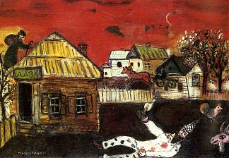 维捷布斯克，村庄场景 Vitebsk, village scene (1917)，马克·夏加尔