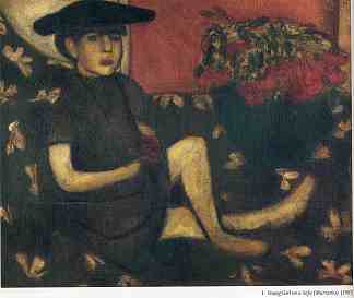 沙发上的年轻女孩（玛丽亚斯卡） Young Girl on a Sofa (Mariaska) (1907; Liozna,near Vitebsk,Belarus                     )，马克·夏加尔