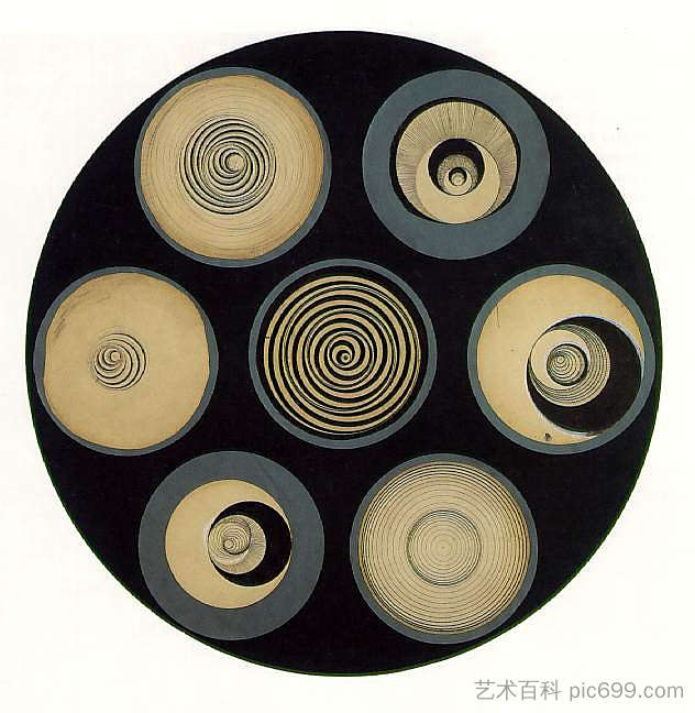 圆盘轴承螺旋 Disks Bearing Spirals (1923)，马塞尔·杜尚