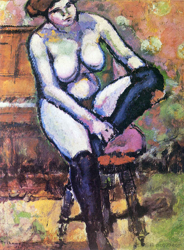 裸体黑色丝袜 Nude with black stockings (1910)，马塞尔·杜尚