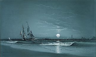 港口入口，月光 Entrance to harbor, Moonlight (1881)，马库斯·拉森