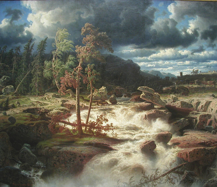 斯莫兰瀑布 Waterfall in Småland (1856)，马库斯·拉森