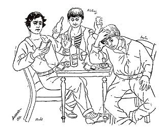 莫迪、基斯林和哈伊姆·苏丁 Modi, Kisling and Chaim Soutine (1914)，玛丽·沃罗比耶夫