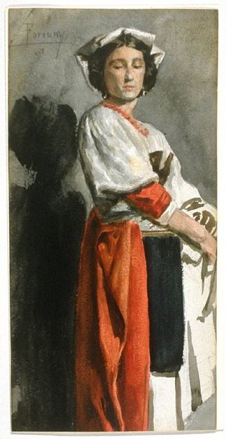 意大利女人（穿着乔西亚罗服装） Italian woman (in ciociaro costume) (1858)，玛丽亚·福尔图尼