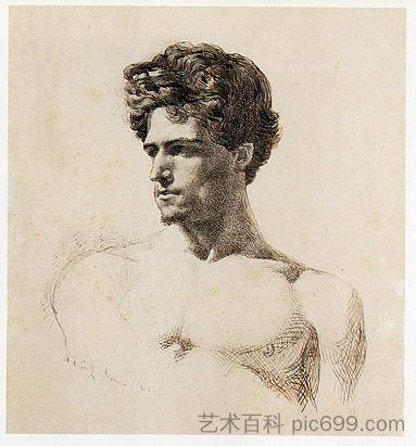 四分之三男性胸围 Three quarter male bust (1860)，玛丽亚·福尔图尼