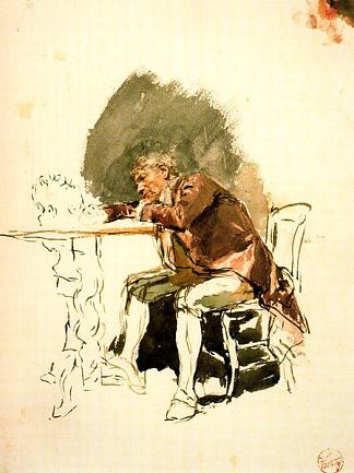 坐在桌子旁的男人 Man sitting near a table，玛丽亚·福尔图尼