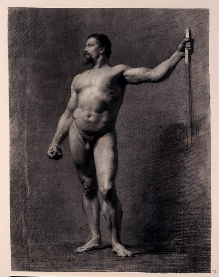 拿着长矛的裸体男人 Naked man with spear (1860)，玛丽亚·福尔图尼