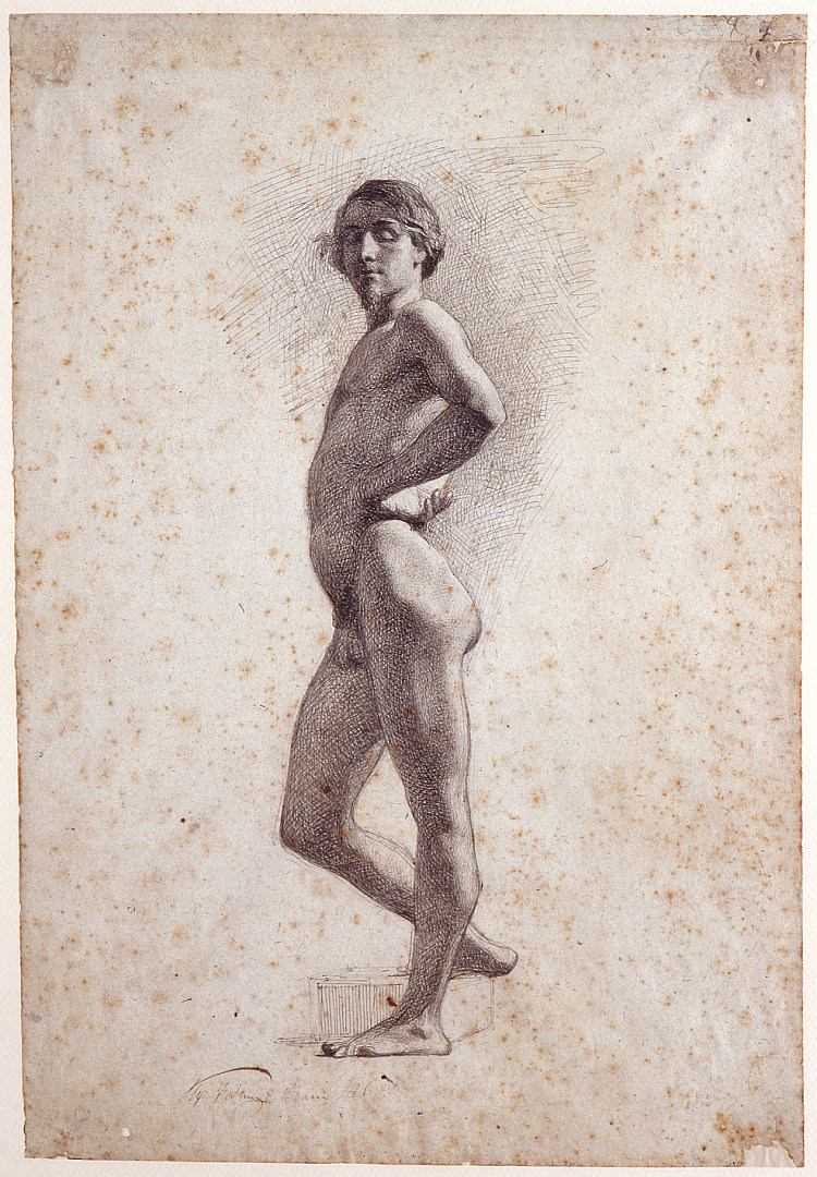 裸体男性简介 Nude male profile (1860)，玛丽亚·福尔图尼