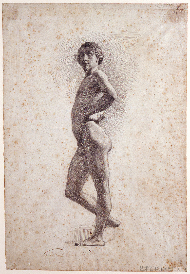 裸体男性简介 Nude male profile (1860)，玛丽亚·福尔图尼