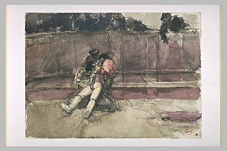 受伤的皮卡多，由两名男子支持。 The wounded picador, supported by two men，玛丽亚·福尔图尼