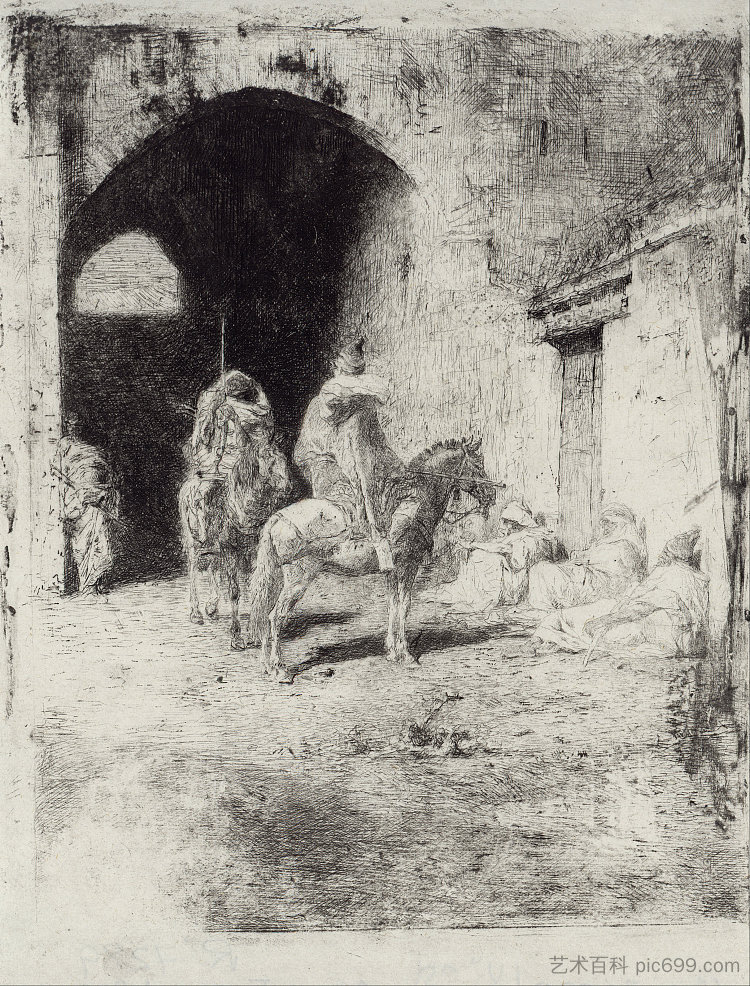 得土安的卡斯巴哈卫队 Casbah guard in Tetouan (c.1861)，玛丽亚·福尔图尼