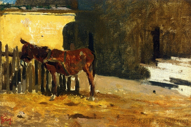 院子里的一头驴 A donkey in a yard,玛丽亚·福尔图尼
