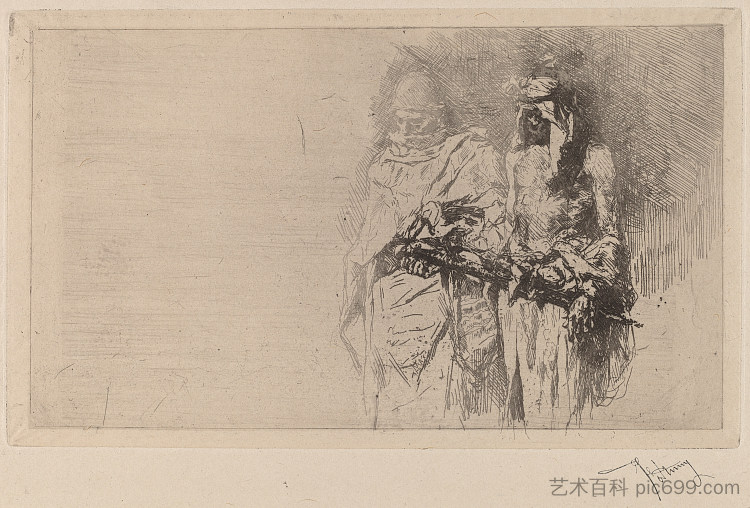 克罗奎斯（两个阿拉伯人物） Croquis (two Arabian figures)，玛丽亚·福尔图尼