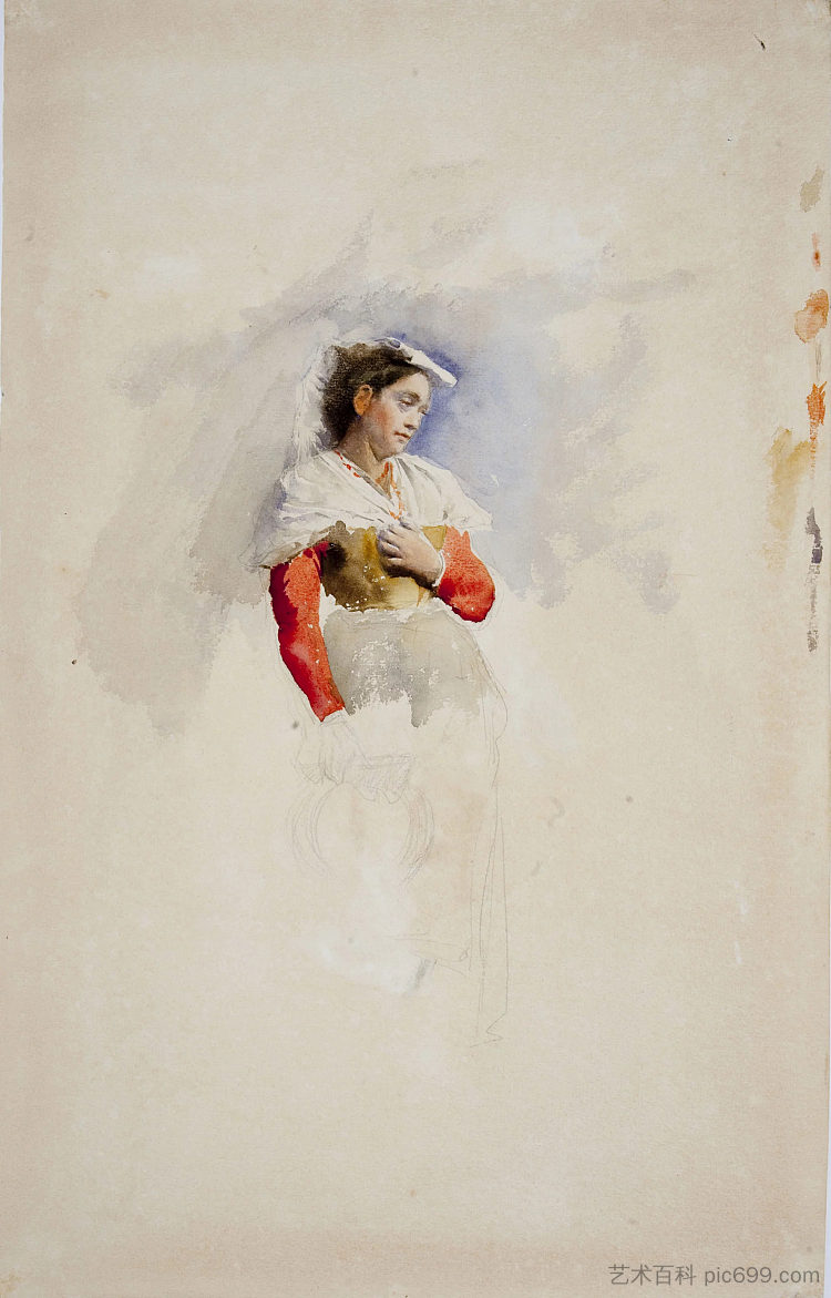 那不勒斯女人（穿着乔西亚罗服装） Neapolitan woman (in ciociaro costume) (1867)，玛丽亚·福尔图尼