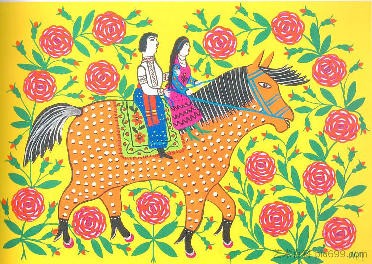 少女和哥萨克享受骑马 Maiden and Cossack Enjoying a Ride on Horseback (1982),玛丽亚普里马琴科