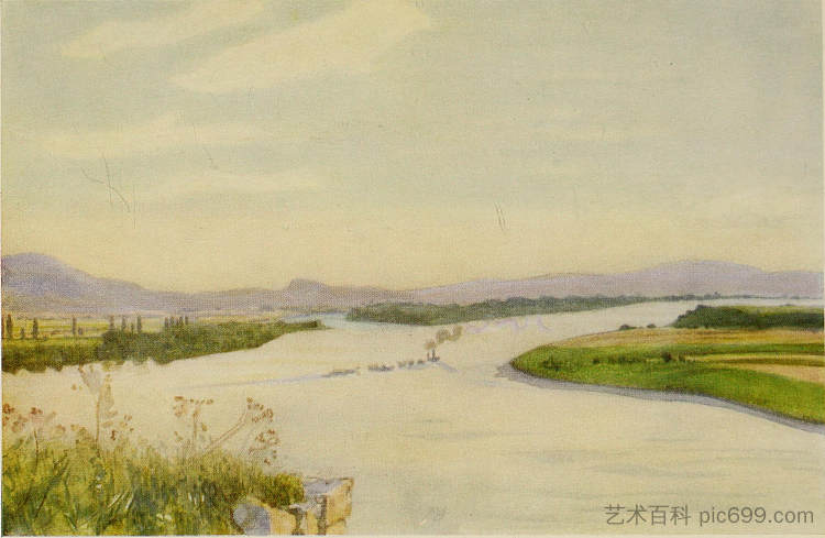 埃斯泰尔戈姆的多瑙河（格兰） THE DANUBE FROM ESZTERGOM (GRAN) (1909)，玛丽安·斯托克斯