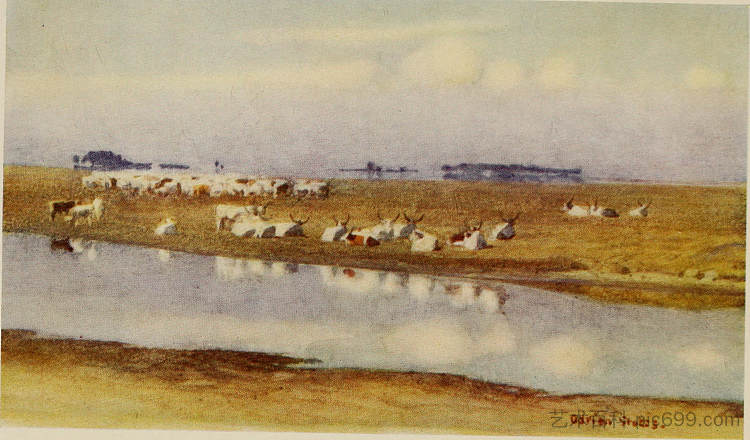 霍尔托巴吉普斯塔岛上的牛 CATTLE ON THE PUSZTA OF HORTOBAGY (1909)，玛丽安·斯托克斯