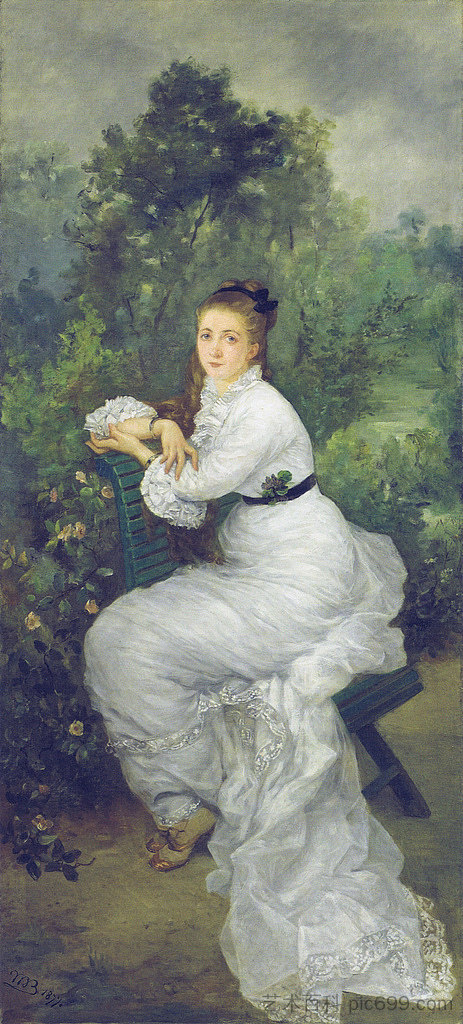 路易丝·奎沃龙又名花园里的女人 Louise Quivoron aka Woman in the garden (1877)，玛丽·布哈可蒙